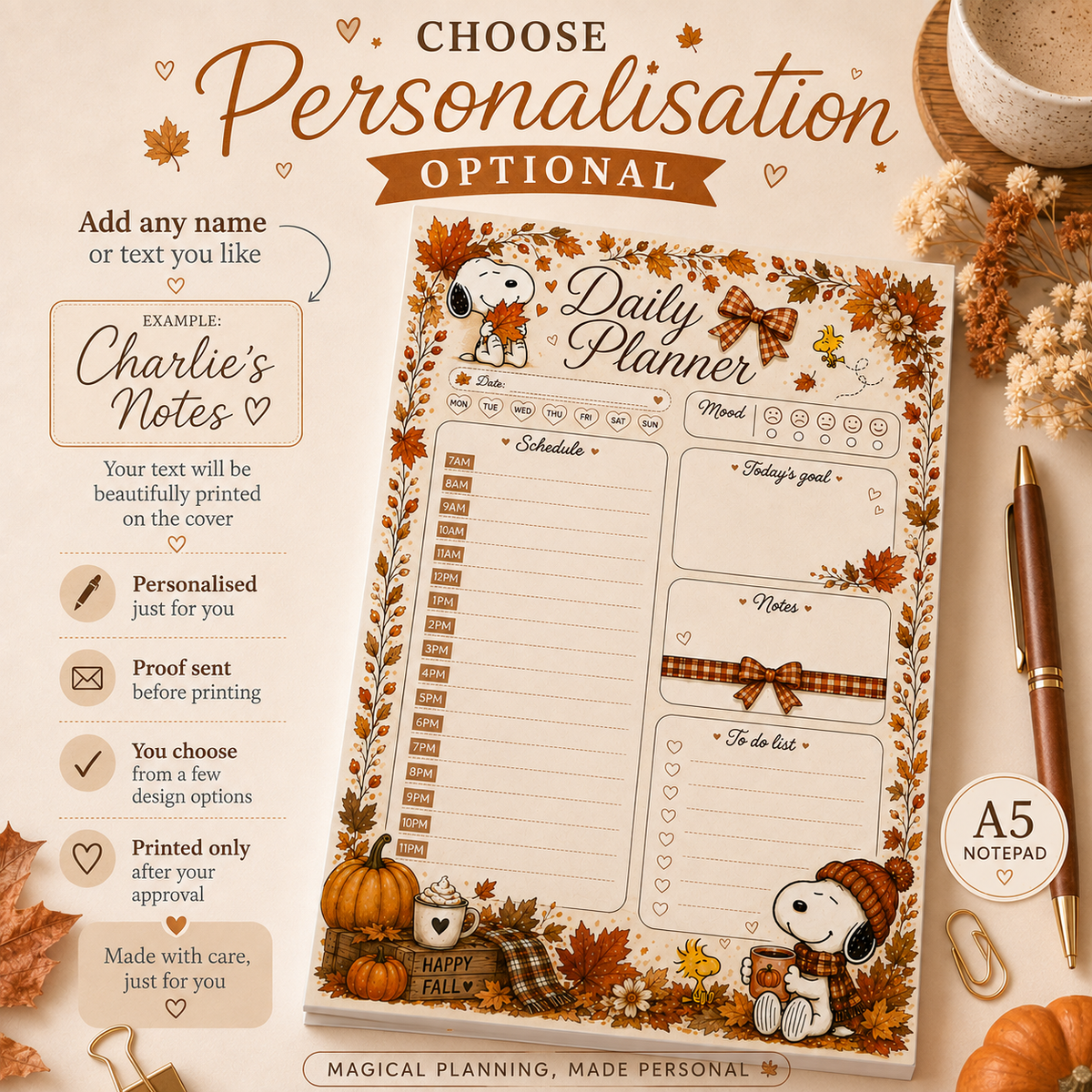 A5 Daily Planner – "Cozy Autumn" | Personalisation Available