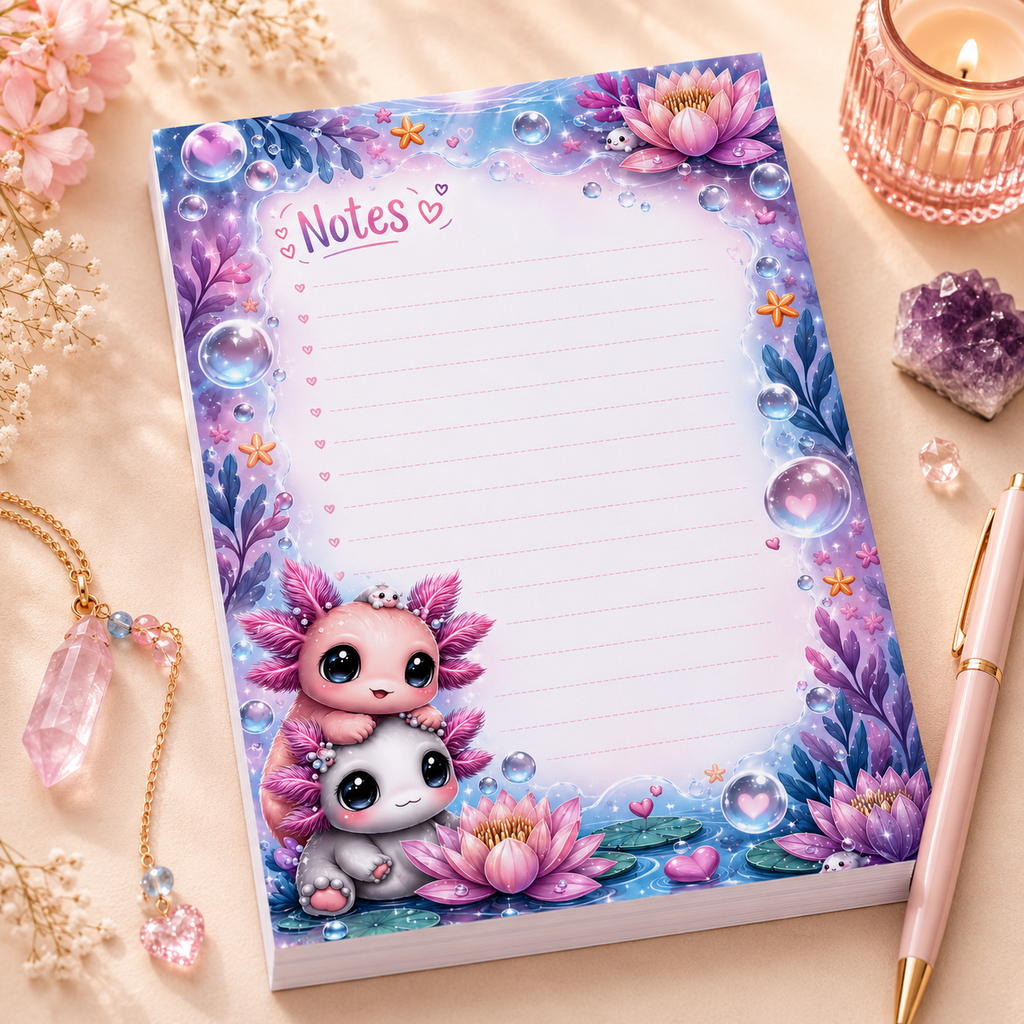 A5 Notepad – Cute Axolotl | Personalisation Available
