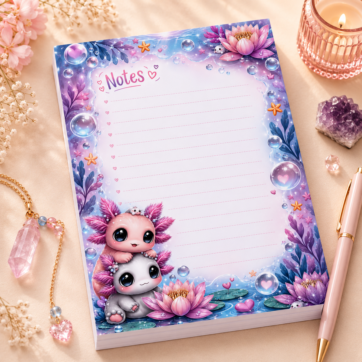 A5 Notepad – Cute Axolotl | Personalisation Available
