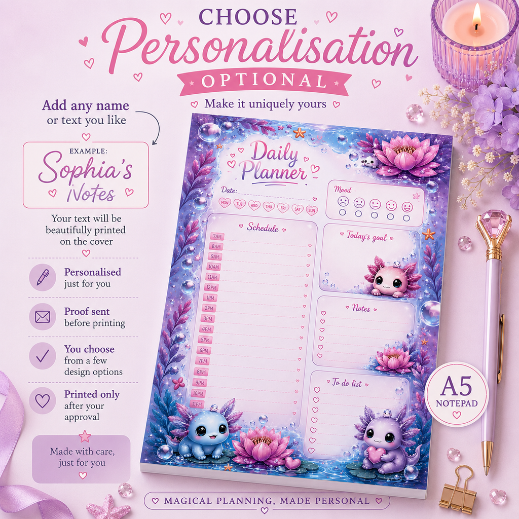 A5 Daily Planner – Cute Axolotl | Personalisation Available