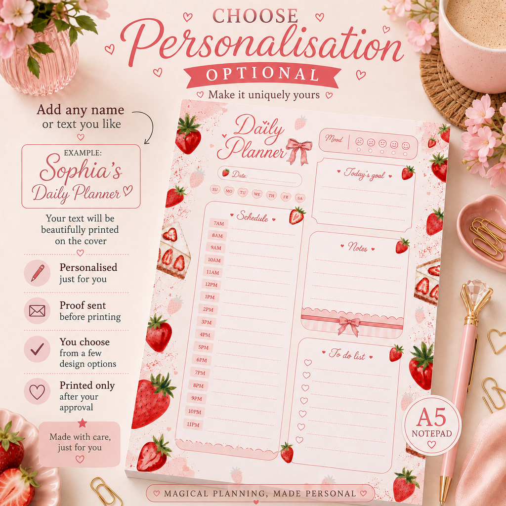 A5 Daily Planner – Strawberry Cheesecake | Personalisation Available