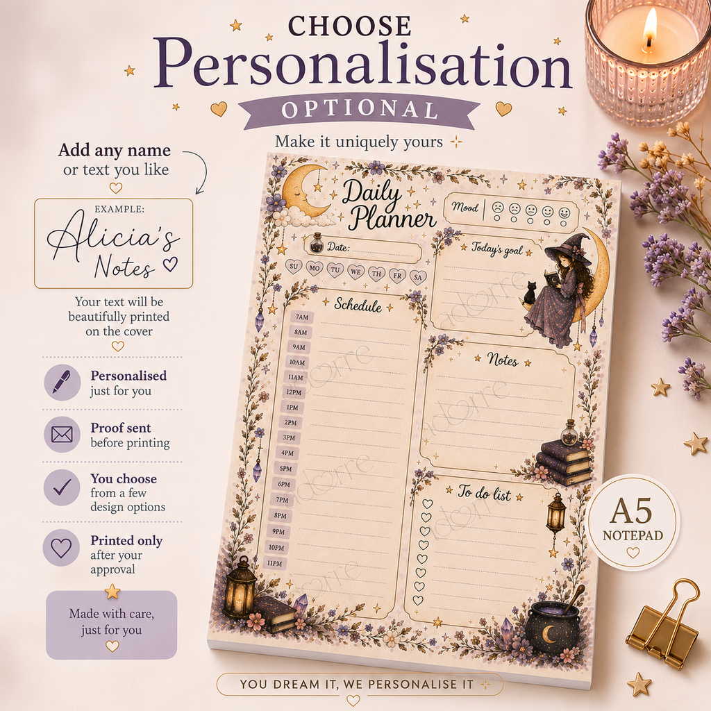 A5 Daily Planner – Midnight Spell | Personalisation Available