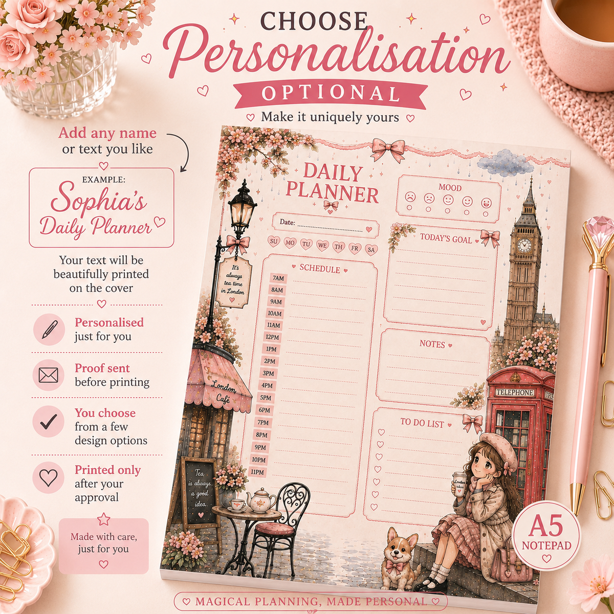 A5 Daily Planner – "London Daydreams" | Personalisation Available