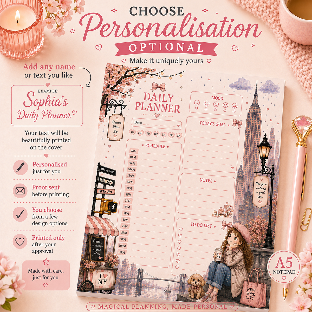 A5 Daily Planner – "New York Daydreams" | Personalisation Available