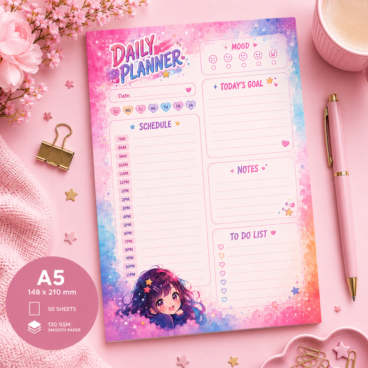 A5 Daily Planner – "Pastel Pop" | Personalisation Available