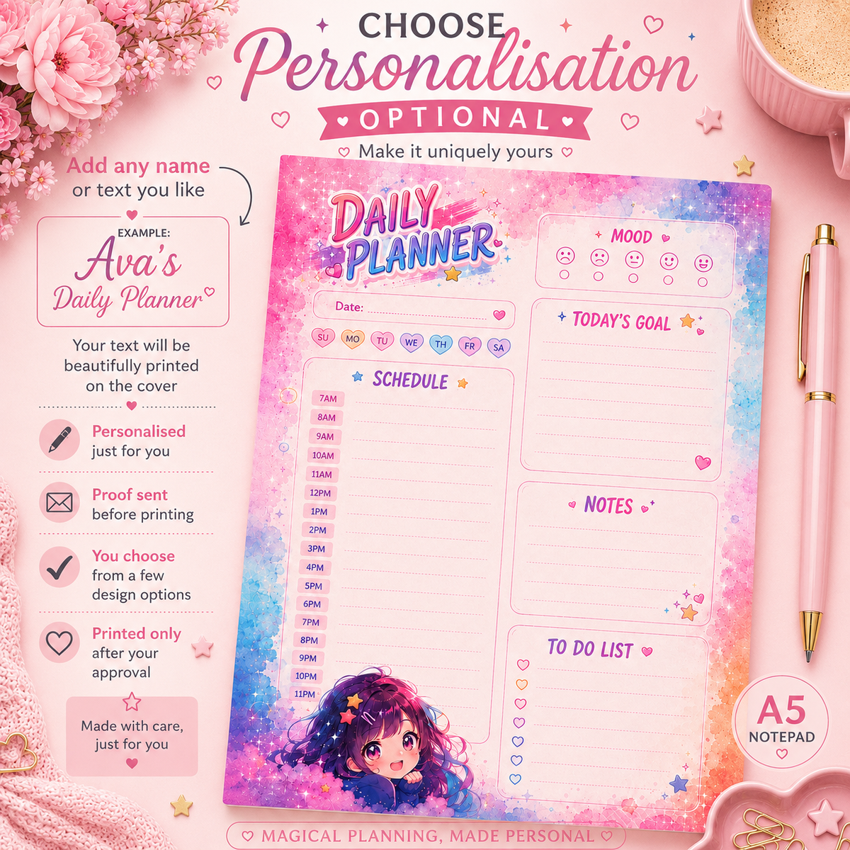 A5 Daily Planner – "Pastel Pop" | Personalisation Available