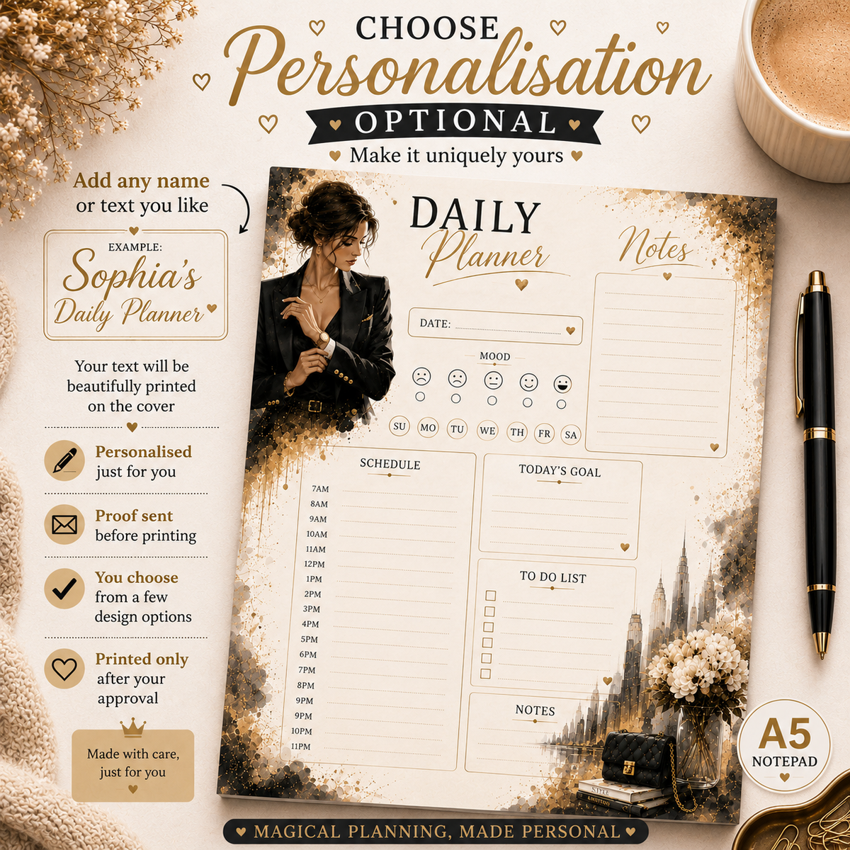 A5 Daily Planner – "Grace & Ambition" | Personalisation Available
