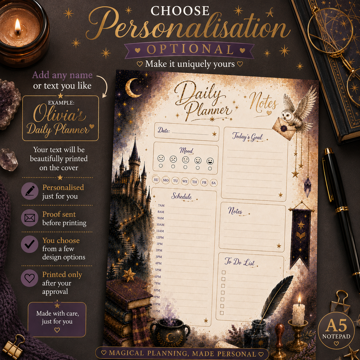 A5 Daily Planner – "Enchanted Academy" | Personalisation Available