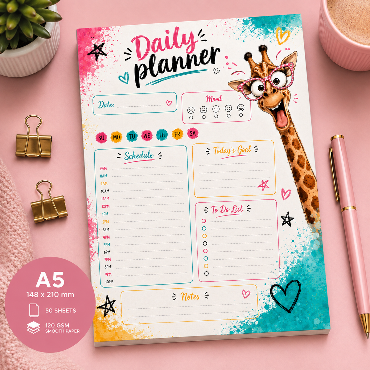 A5 Daily Planner – "Crazy Giraffe" | Personalisation Available