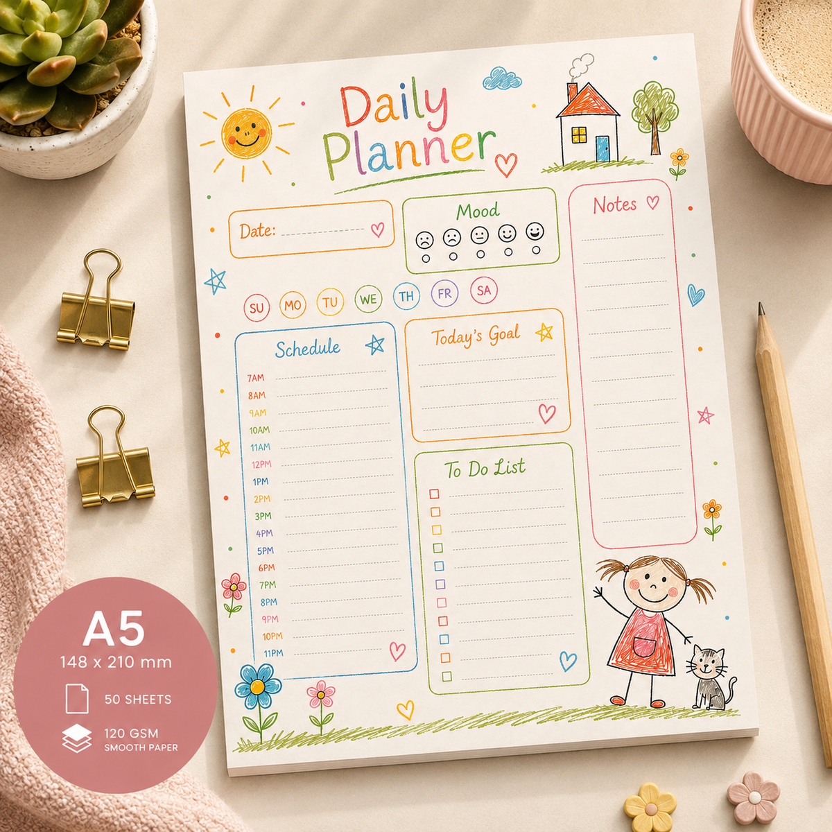 A5 Daily Planner – "Little Sunshine" | Personalisation Available