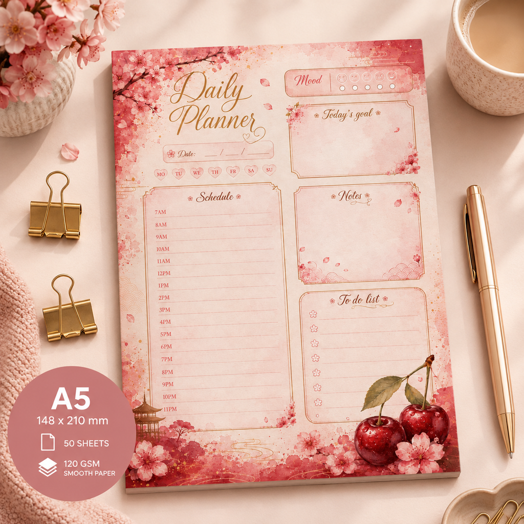 A5 Daily Planner – "Cherry Blossom" | Personalisation Available