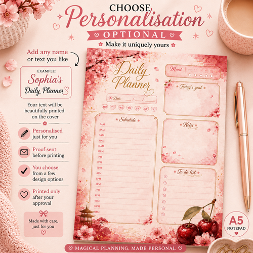 A5 Daily Planner – "Cherry Blossom" | Personalisation Available
