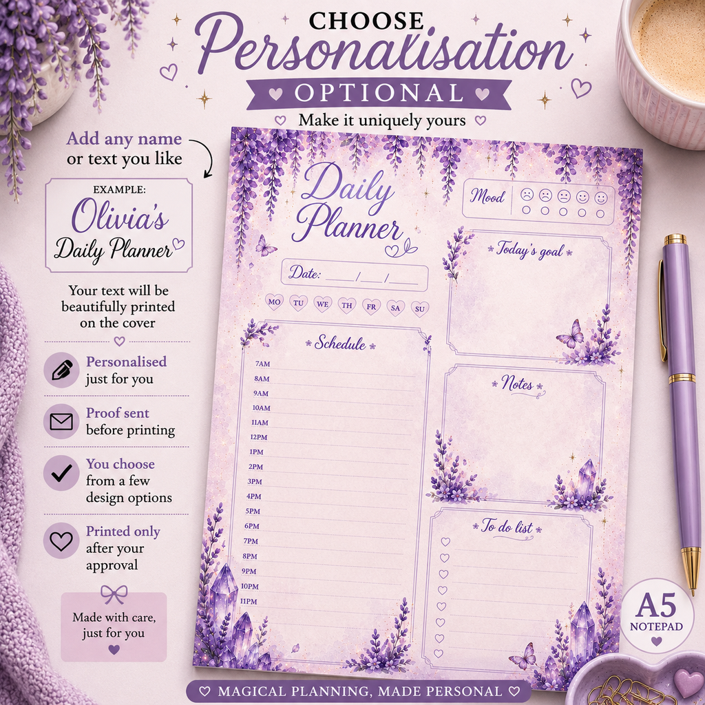 A5 Daily Planner – "Wisteria Whispers" | Personalisation Available