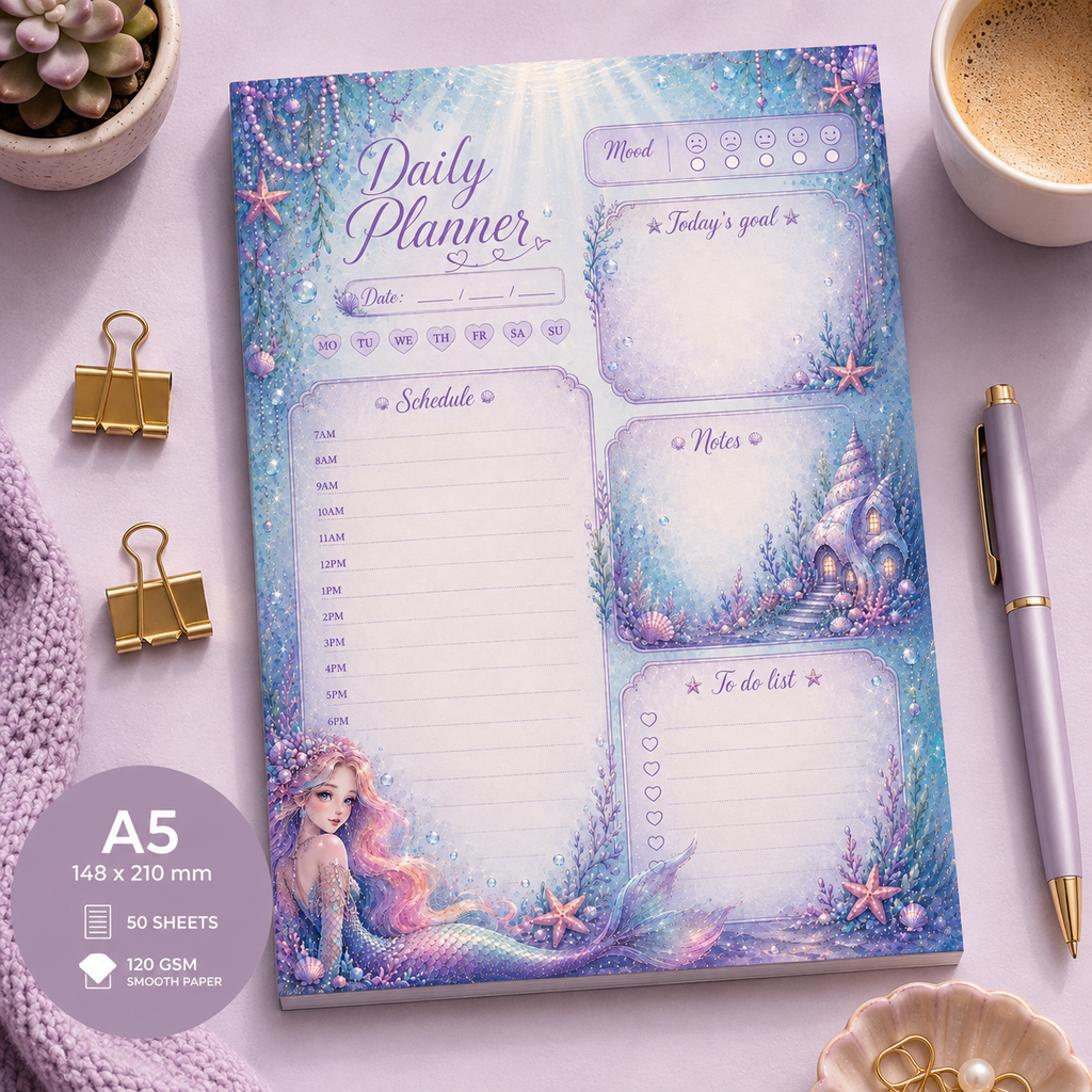 A5 Daily Planner – "Mermaid Lagoon"| Personalisation Available