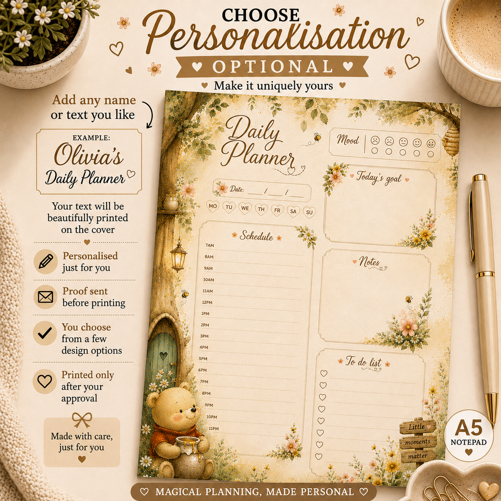 A5 Daily Planner – "Honey Bear Dreams" | Personalisation Available