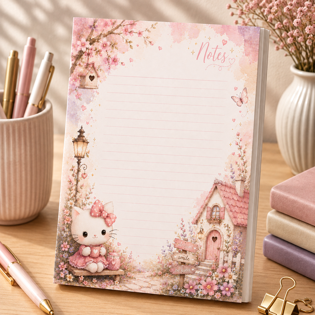A5 Notepad – "Kitty Cottage" | Personalisation Available