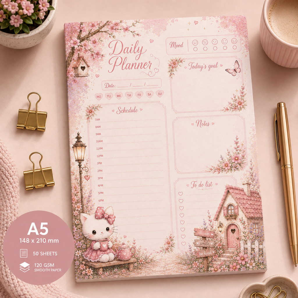 A5 Daily Planner – "Kitty Cottage" | Personalisation Available