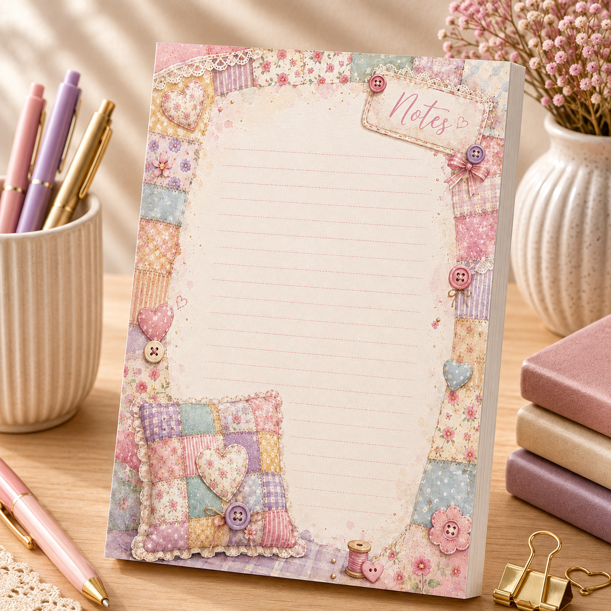 A5 Notepad – "Cozy Patchwork" | Personalisation Available