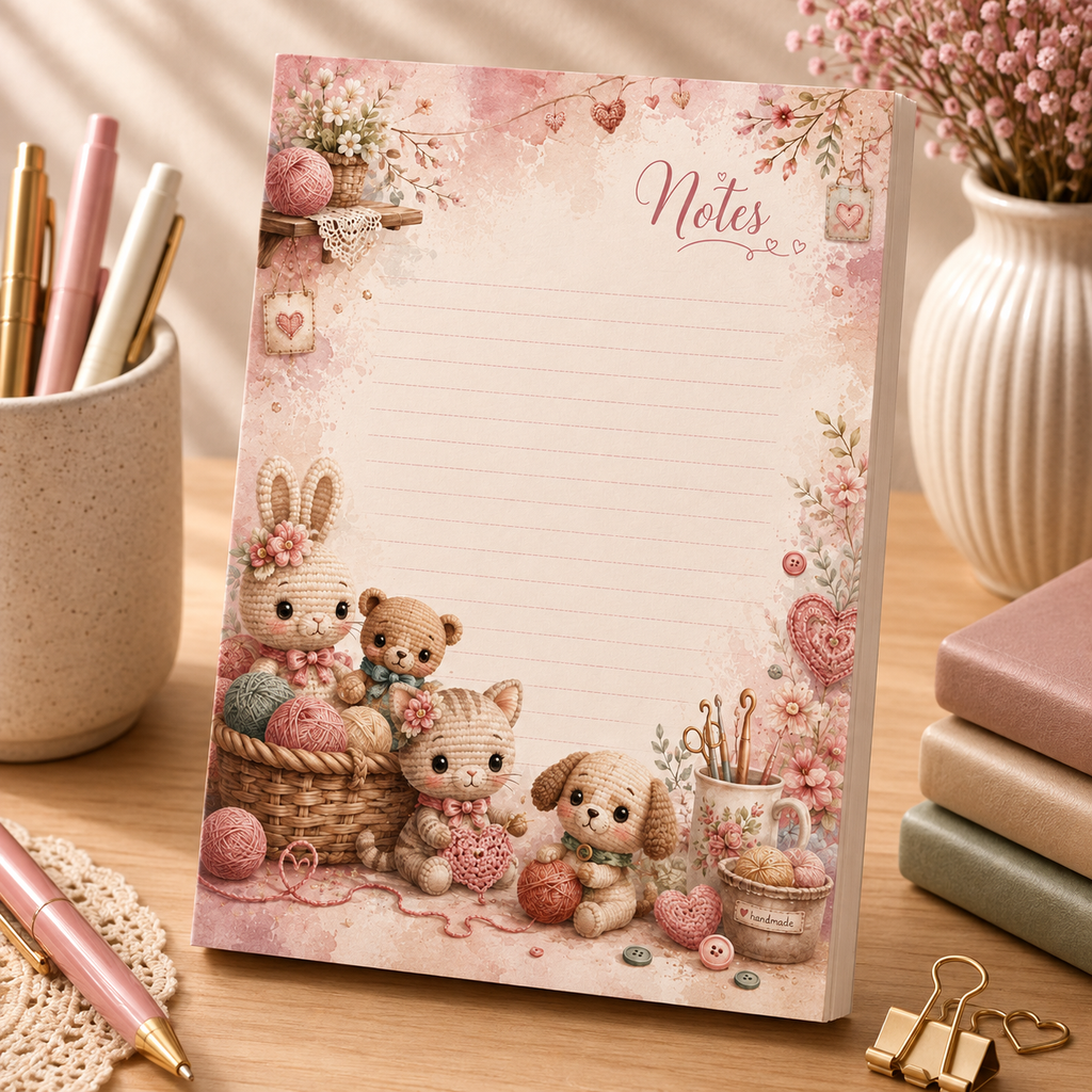 A6 Notepad – "Cozy Crochet Friends"