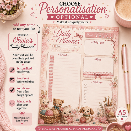 A5 Daily Planner – "Cozy Crochet Friends" | Personalisation Available
