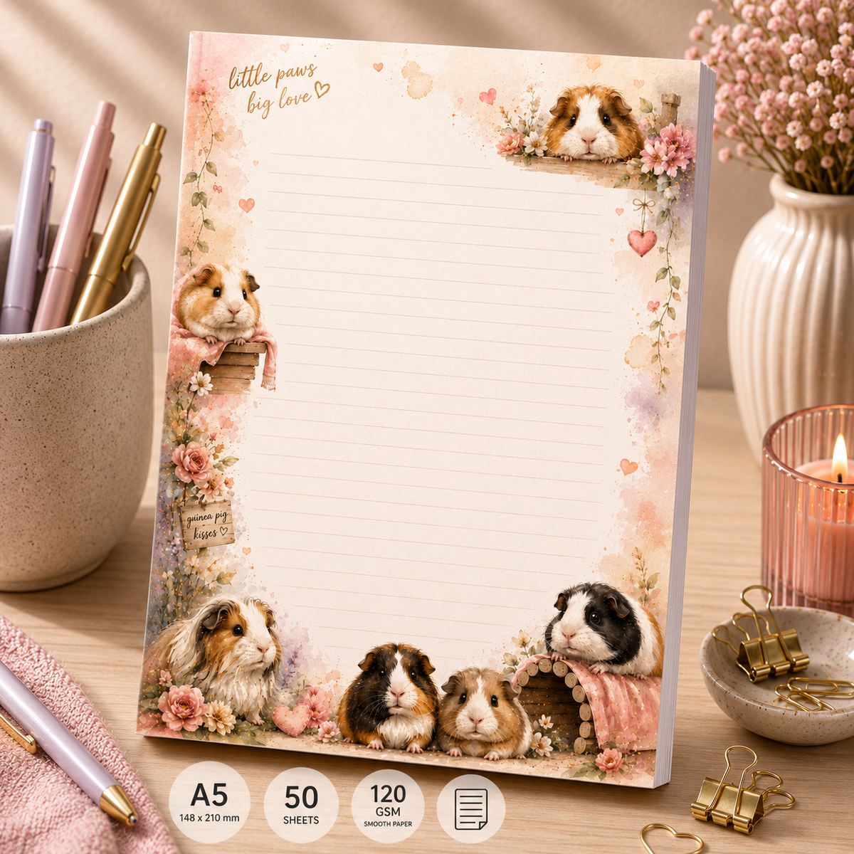 A5 Notepad – "Guinea Pig Kisses" | Personalisation Available