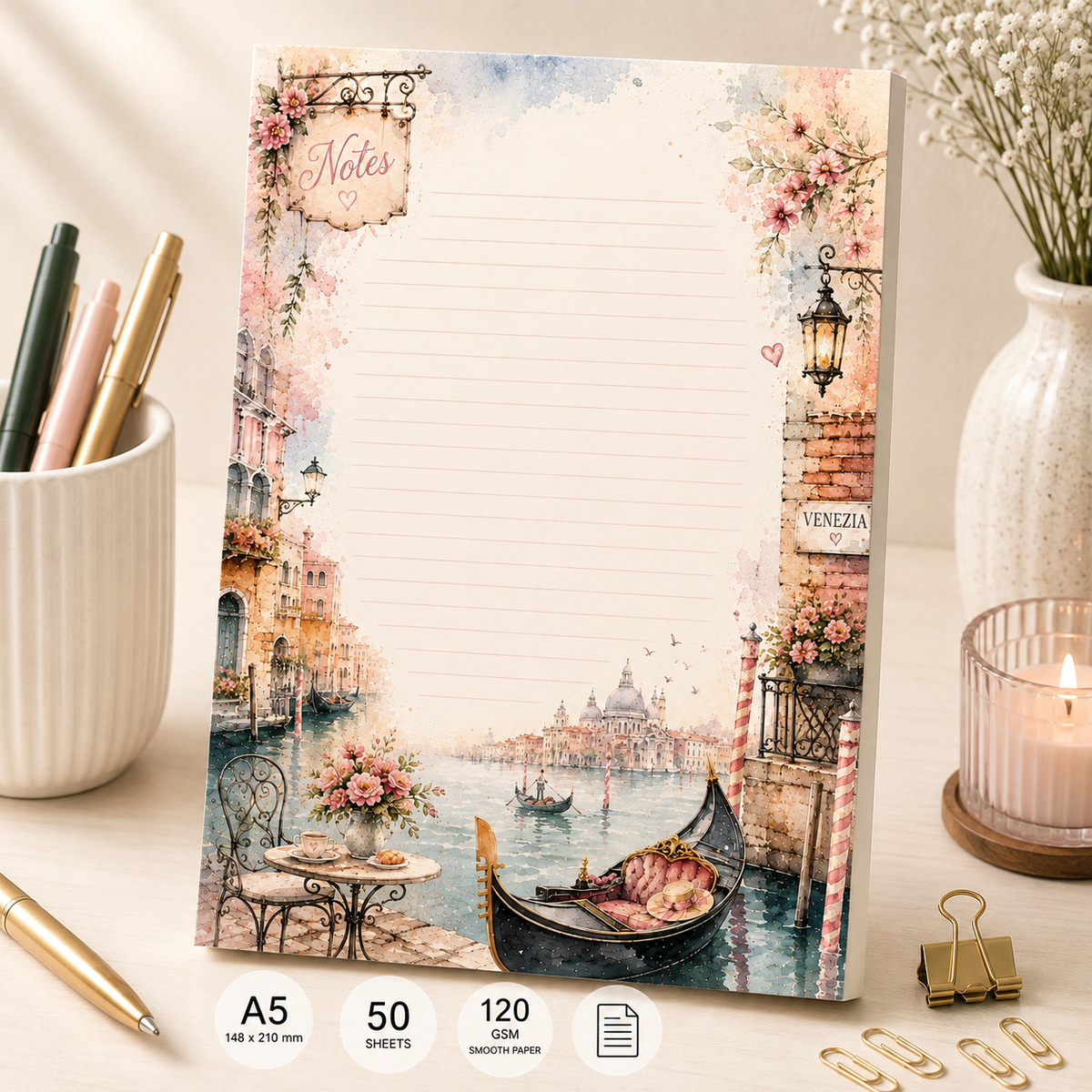 A5 Notepad – "Whispers of Venice" | Personalisation Available