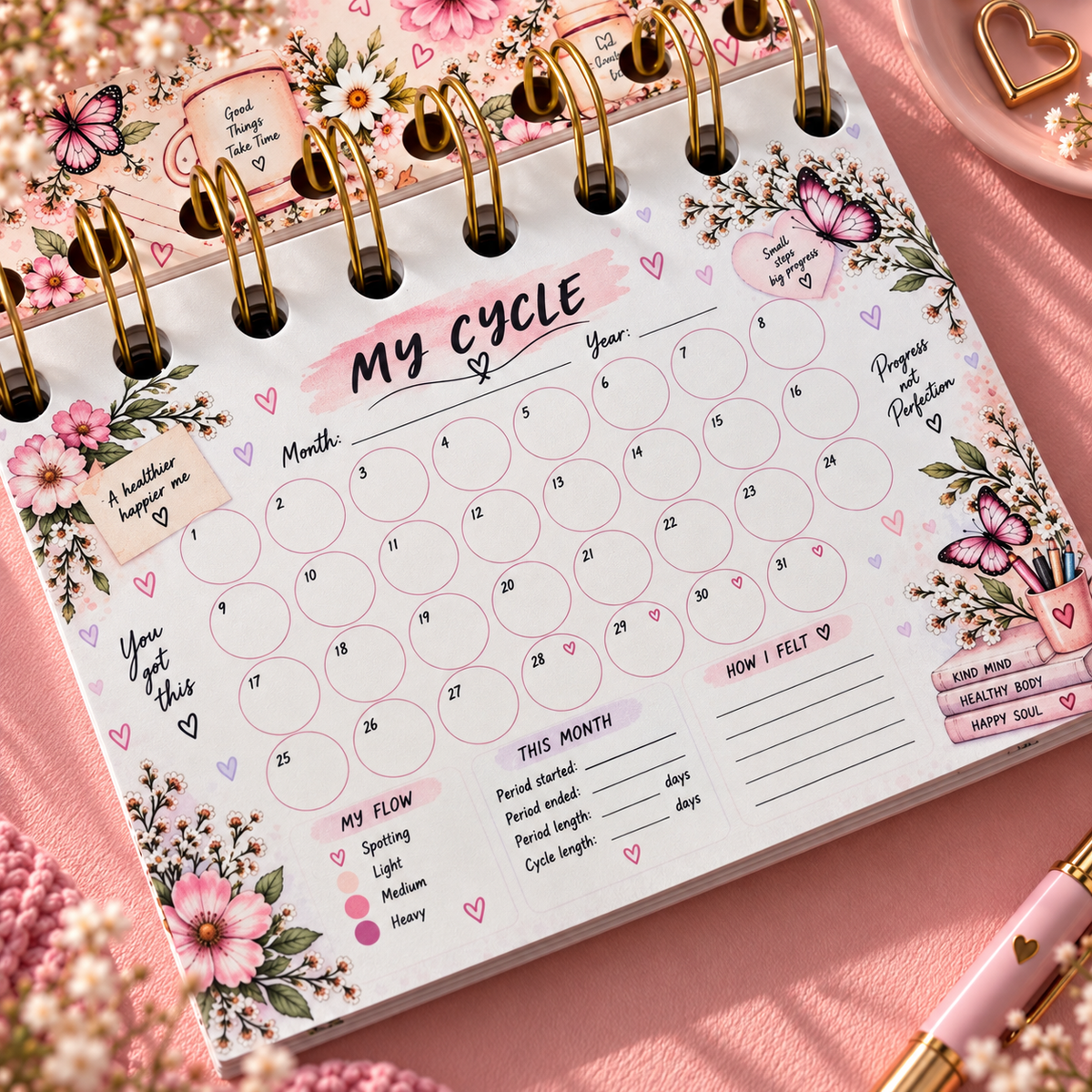 Personalised Handmade Cycle Tracker, 5 Year, Butterfly