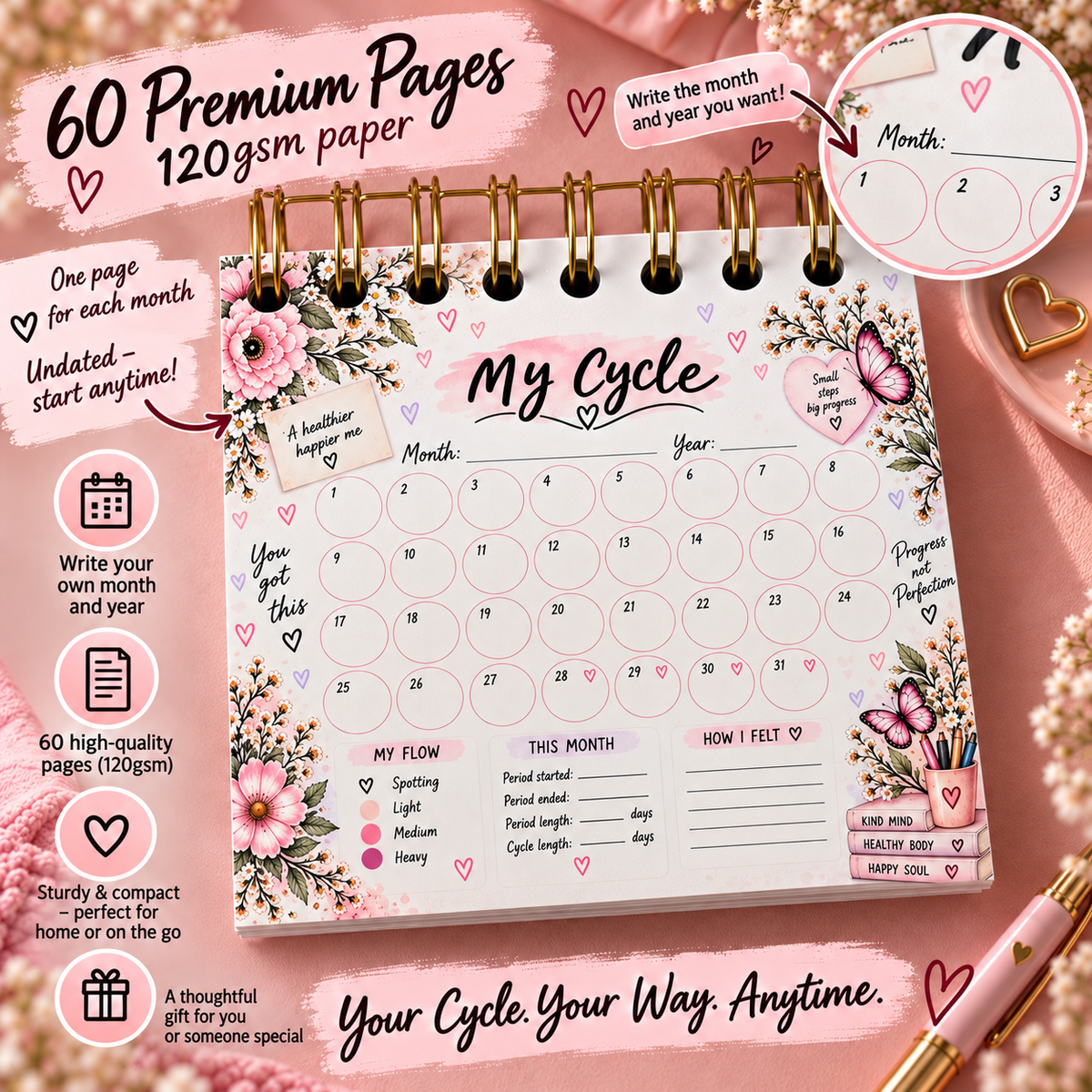 Personalised Handmade Cycle Tracker, 5 Year, Butterfly