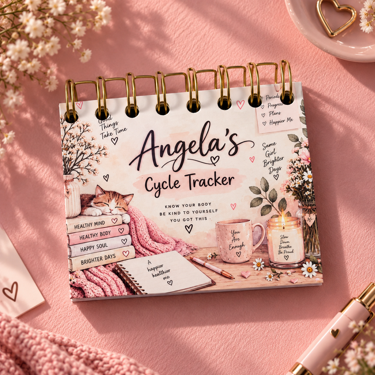 Personalised Handmade Cycle Tracker, 5 Year, Cat
