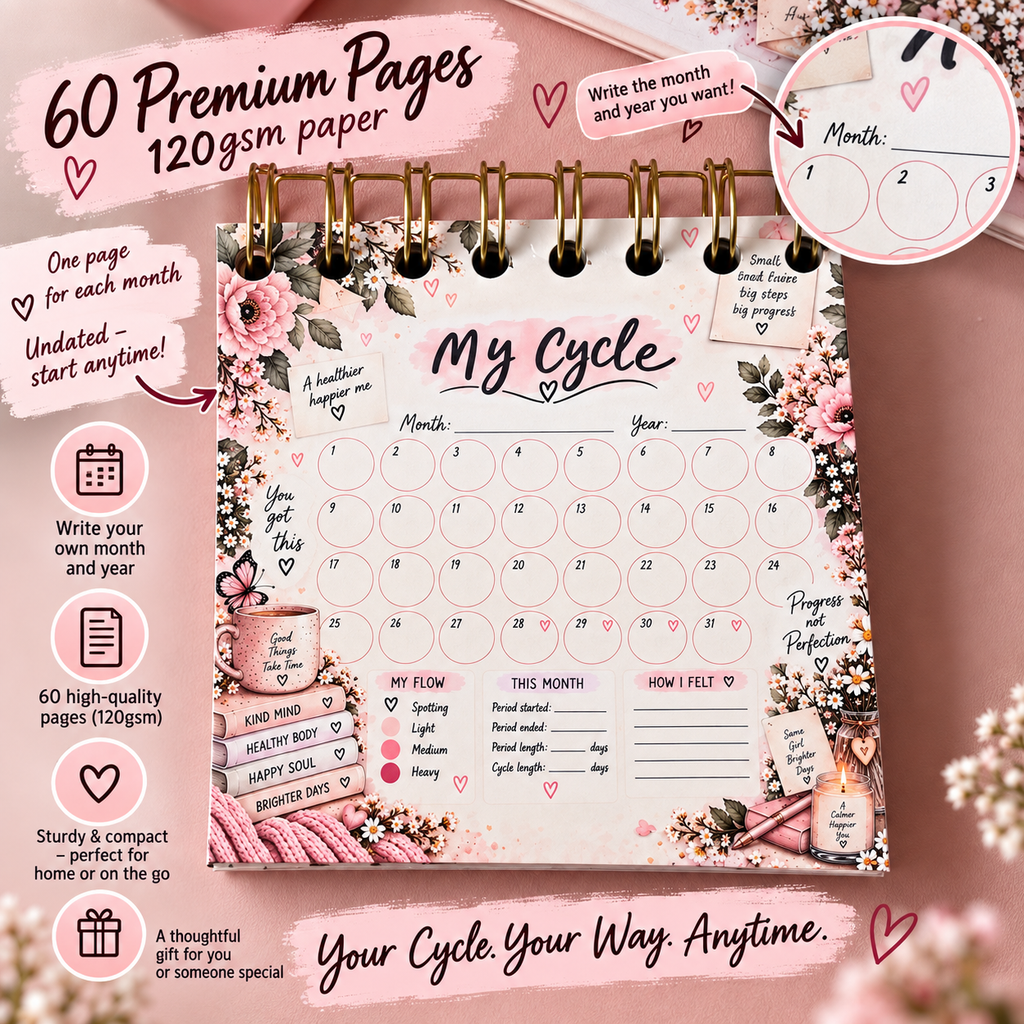 Personalised Handmade Cycle Tracker, 5 Year, Blush