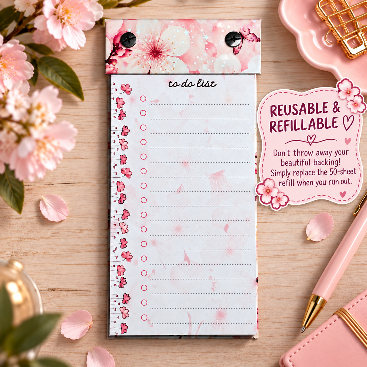 Personalised Floral To Do List Notepad, Refillable