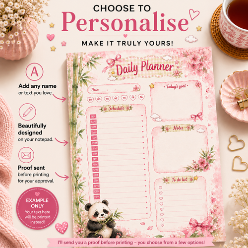 A5 Daily Planner – "Panda Blossom" | Personalisation Available