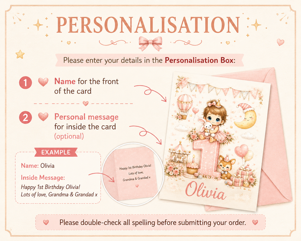 Personalised Girly Bear 1st Birthday Card