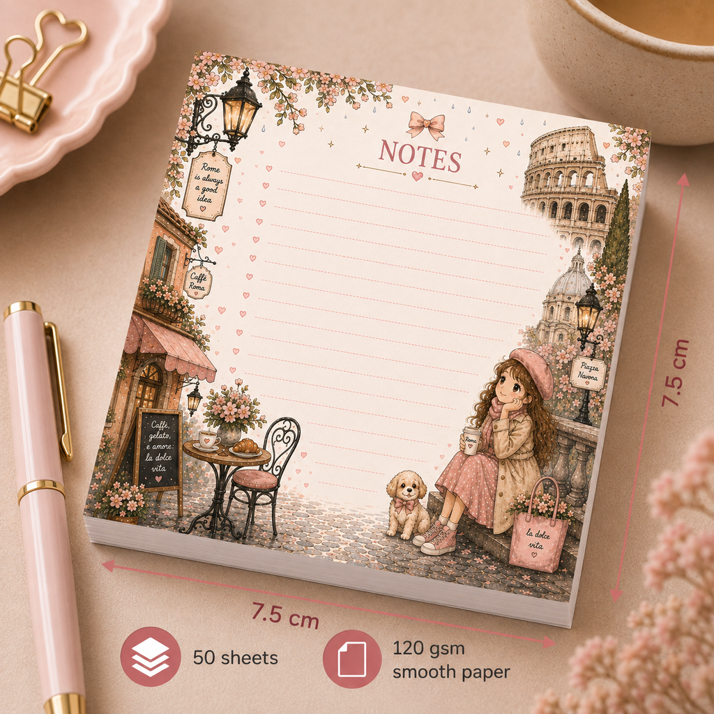 Mini Notepad 7,5 × 7,5 cm – "Rome Daydreams"