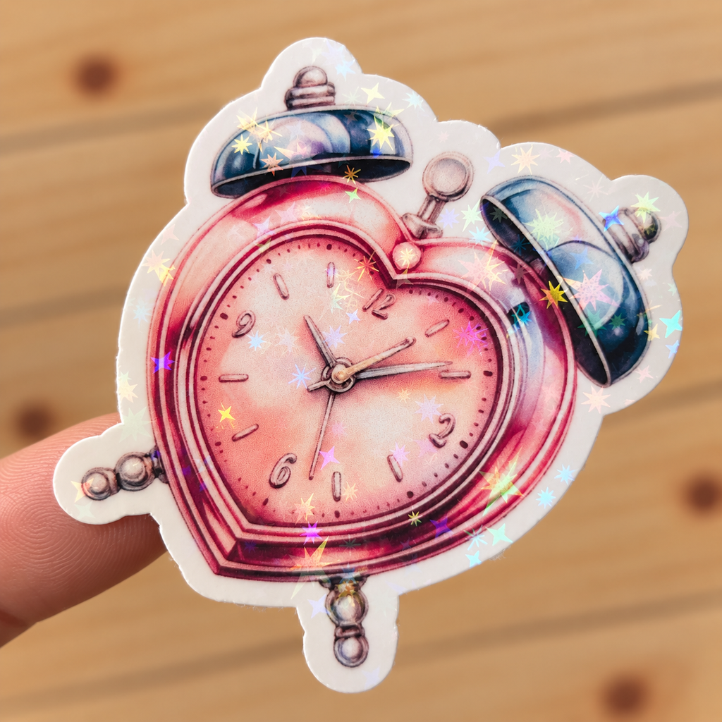 Pink Heart Alarm Clock Sticker
