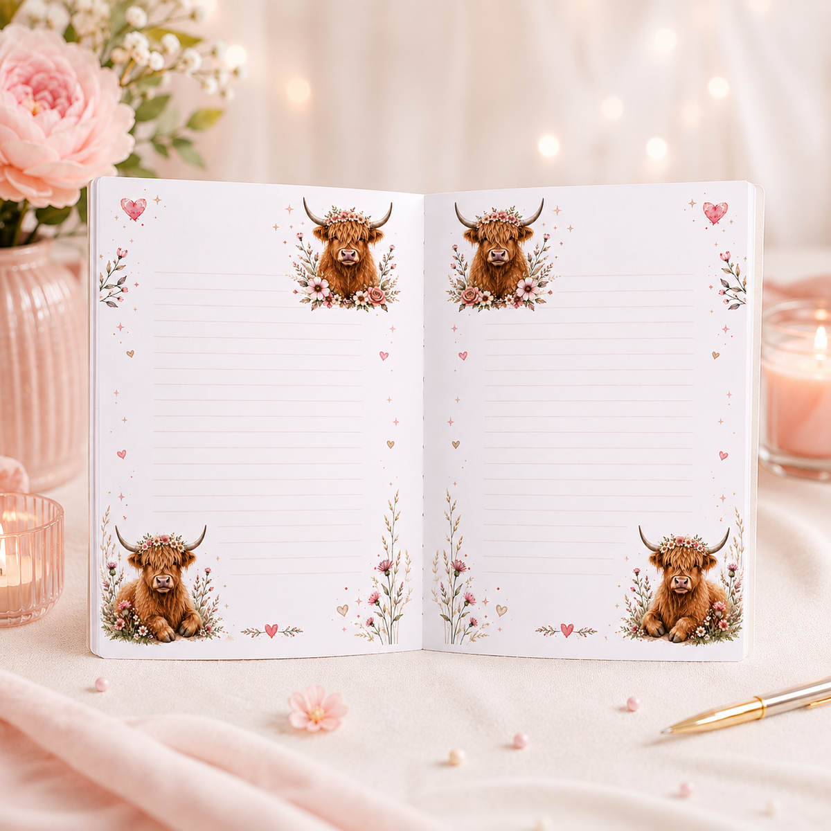 Personalised Notebook with Decorated Interior | Highland Cow